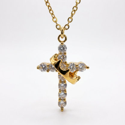 Rotating Crown Cross Necklace