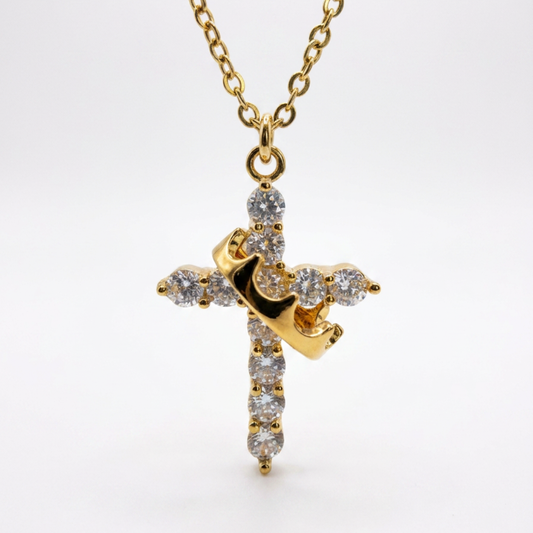 Rotating Crown Cross Necklace